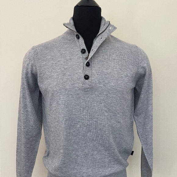 New Hugo Boss Sweater Half Zip Buttons Gray Pullover - Picture 2 of 7